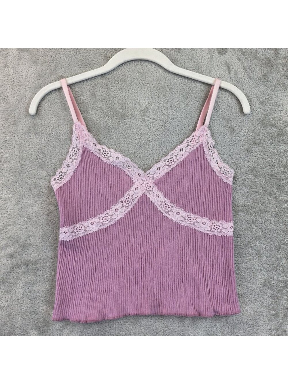 BDG Cami Tank Top Womens XL Pink Lace Trim Ribbed Adjustable Straps Knit
